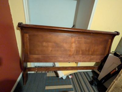 King Wooden Sleigh Bed Frame - Headboard, Footboard, Side Rails