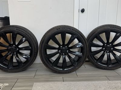 Tesla Model S 21" Black Turbine Wheels w/ Michelin Pilot Sport Tires (Set of 3)