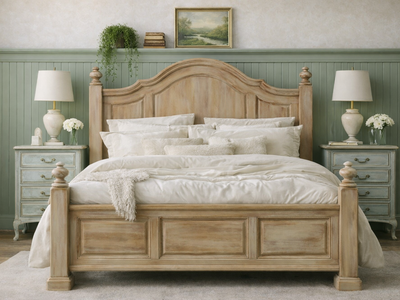 TALL Weathered Wood King Size Bed Frame Cottagecore Farmhouse French Country Western Shabby Chic