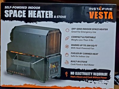 INSTA-FIRE Vesta Self-Powered Indoor Space Heater & Stove - Off-Grid, Portable, No Electricity - NEW IN BOX
