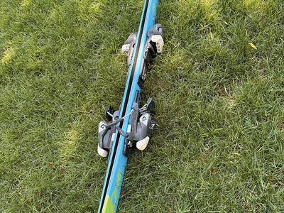 JR 130cm Blue/Green Downhill Skis with Bindings - Youth Skis