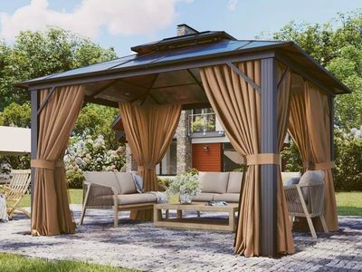 10’ x 12’ Hardtop Aluminum Brown Gazebo with Double Roof, New in Box