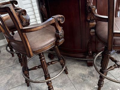 Beautiful Mahogany Bar With Marble Top And Chairs