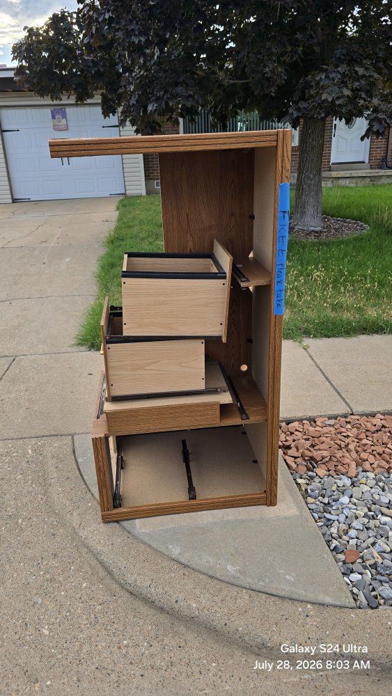 Used Wood Grain File Cabinet - Two Drawer, Functional Storage Solution