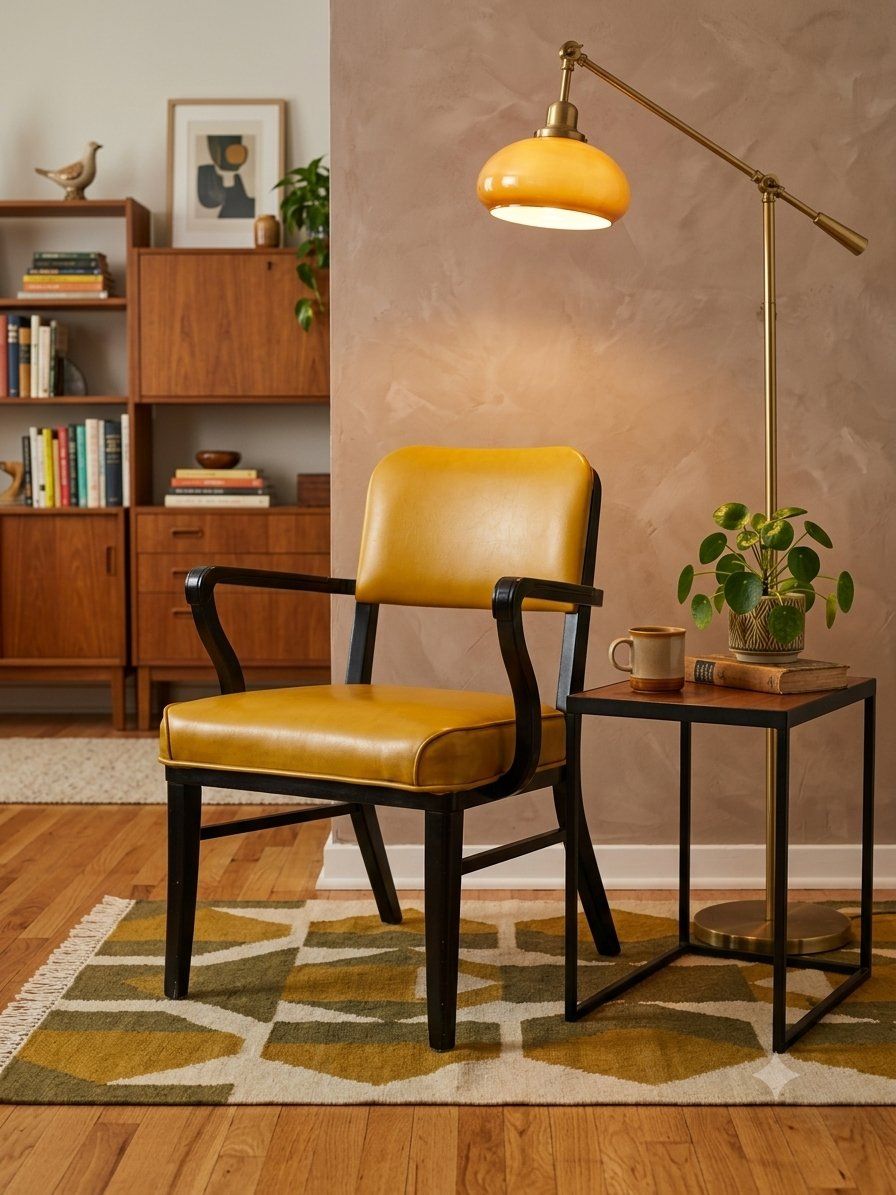 Vintage Steelcase Yellow Office Desk Tanker Arm Chair