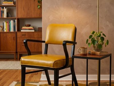 Vintage Steelcase Yellow Office Desk Tanker Arm Chair