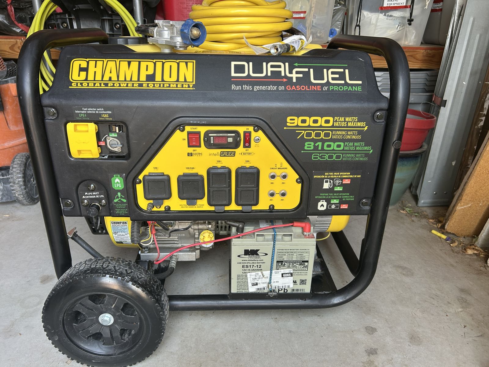 Champion 9000W Dual Fuel Portable Generator - Gasoline/Propane, 7000 Running Watts