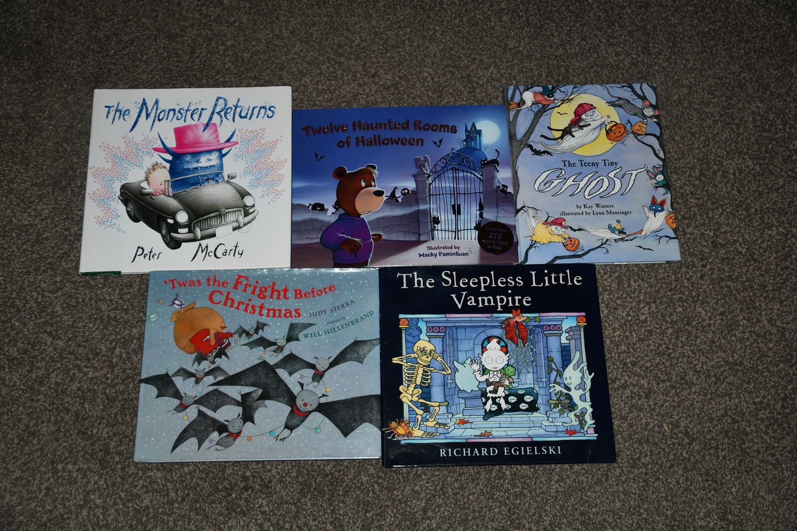 5 CHILDRENS HARDCOVER HALLOWEEN BOOKS ~ TINY GHOST, MONSTER RETURNS, 12 HAUNTED ROOMS....