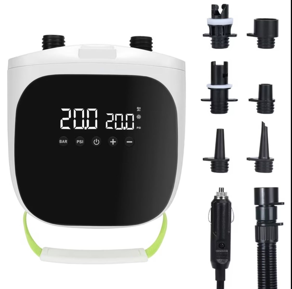 Portable Electric Air Pump for Inflatables - Paddleboards, Boats, Tents with 6 Nozzles