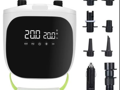 Portable Electric Air Pump for Inflatables - Paddleboards, Boats, Tents with 6 Nozzles