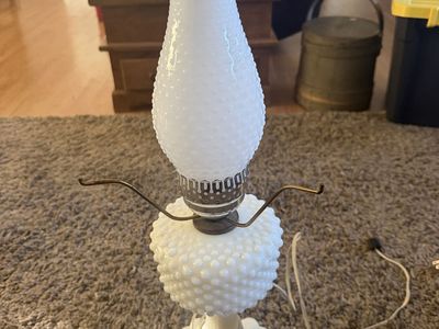 Vintage Milk Glass Hobnail Hurricane Lamp White Tabletop Lamp