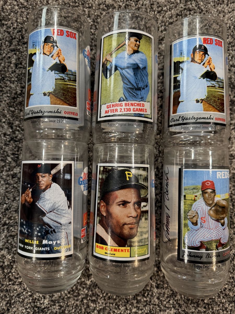 Vintage McDonald's MLB Baseball All-Time Greats Team Topps Collectible Glasses (Set of 6)