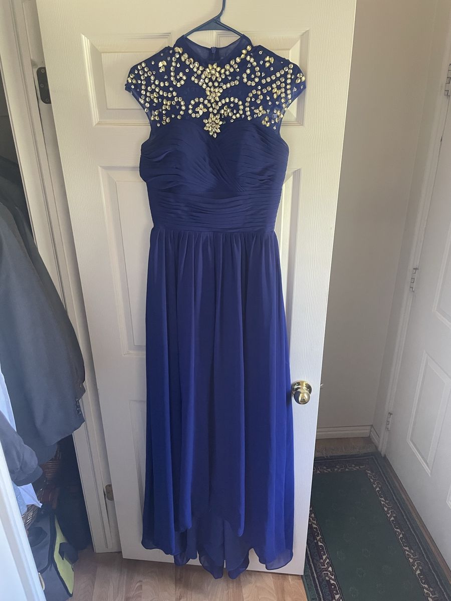 Stunning Navy Blue Bejeweled High-Neck Formal Gown Dress for Special Occasions