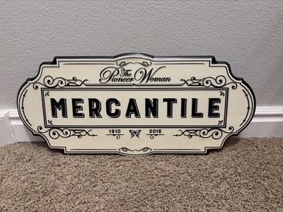 New The Pioneer Woman Metal Mercantile Wall Decor Sign - Cream & Black, Vintage-Inspired Home Accent