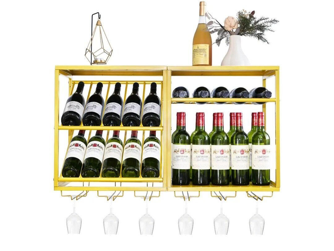 Wall Mounted Wine Rack - 20 Bottles Gold Wall Wine