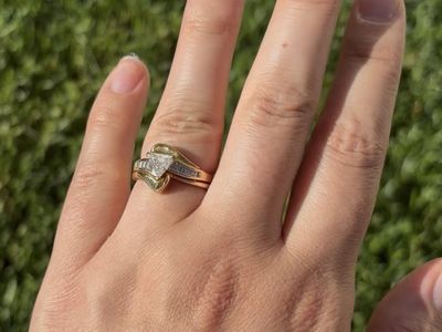 Natural Trillion Cut Diamond 14 K Gold Vintage Engagement and Wedding Band Ring