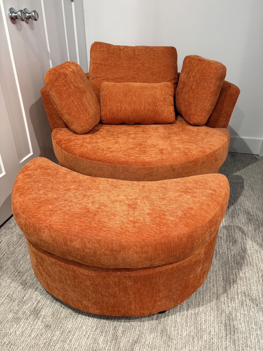BRAND NEW Oversized Swivel Accent Chair with Half Moon Storage Ottoman