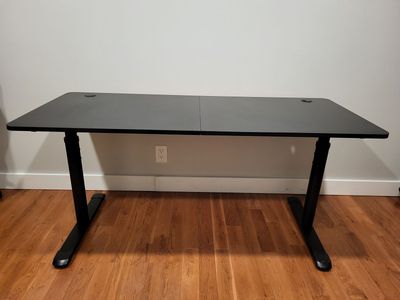 60 Inch Large Manual Height Adjustable Black Gaming Computer Desk, Standing Table Sturdy Executive Workstation