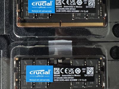 Crucial 64GB DDR5 4800MHz Laptop RAM Kit (2x32GB SODIMM)
