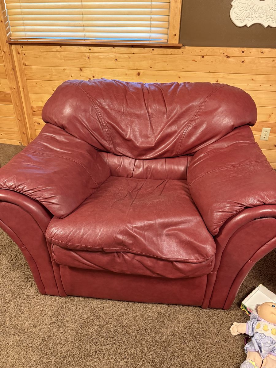 Red Leather Chair and Ottoman -lowered price