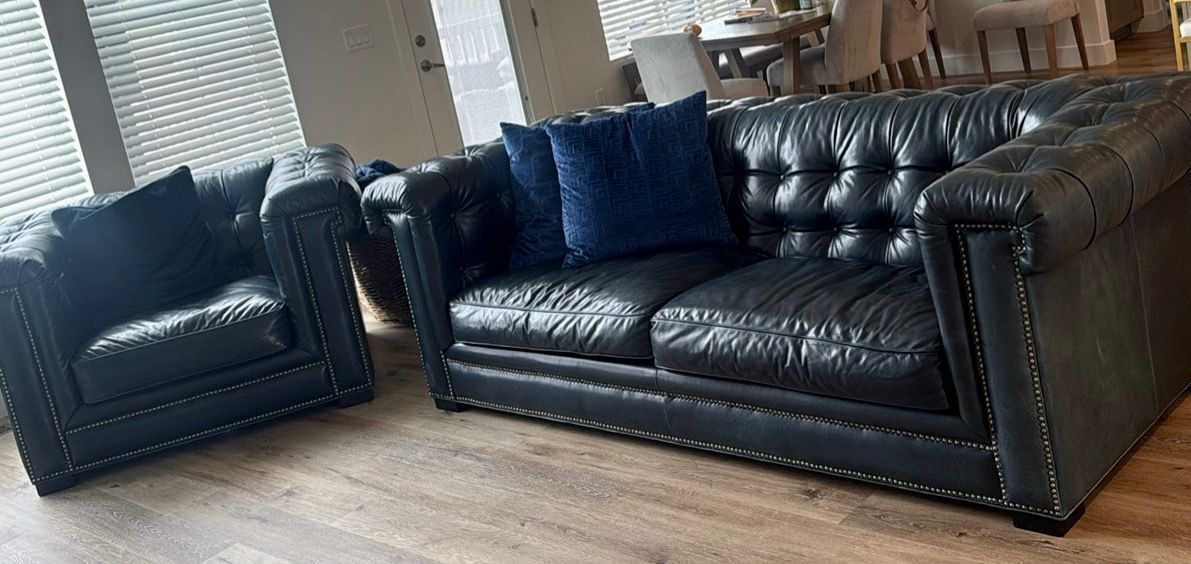 Oversized leather couch and chair