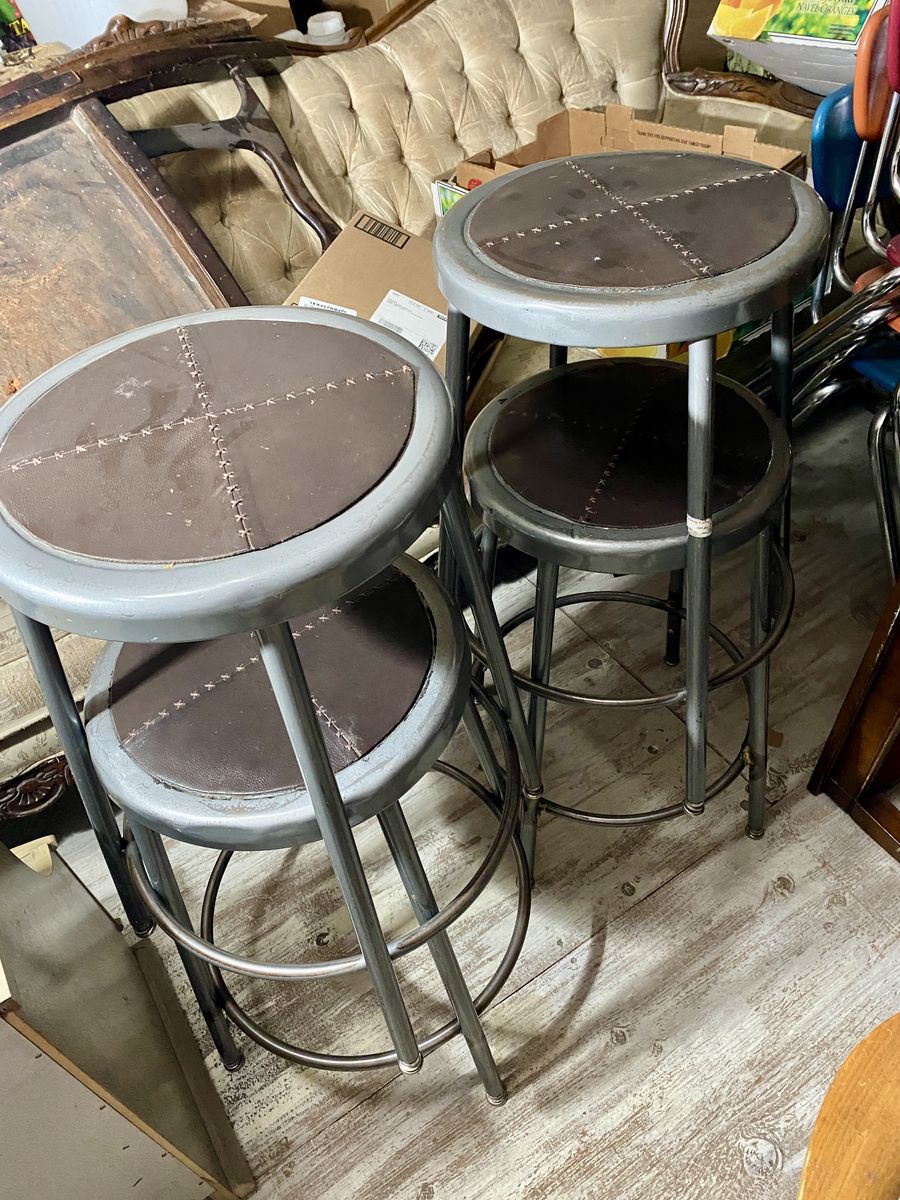 Vintage Mid Century Metal & Leather Stools.