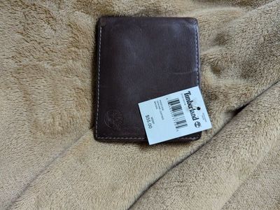 Timberland Men's Dark Brown Leather Bi-Fold Wallet with ID Window