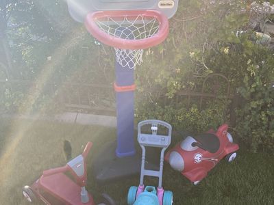Toddler kids outdoor toys $20.00 each basketball hoop, riding scooter etc.
