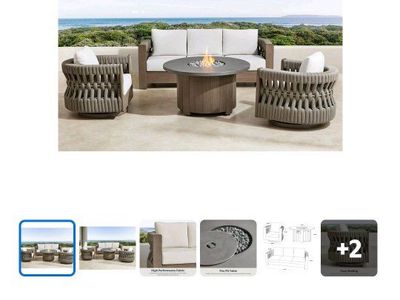 3-Piece Outdoor Woven Patio Halifax Seating Set with Gas Fire Pit Table and Custom Covers