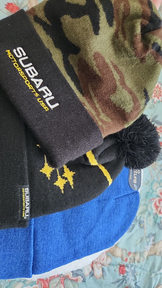 Subaru Motorsports USA Beanie Hat Lot - Camo, Black Pom, Blue - New with Tags
