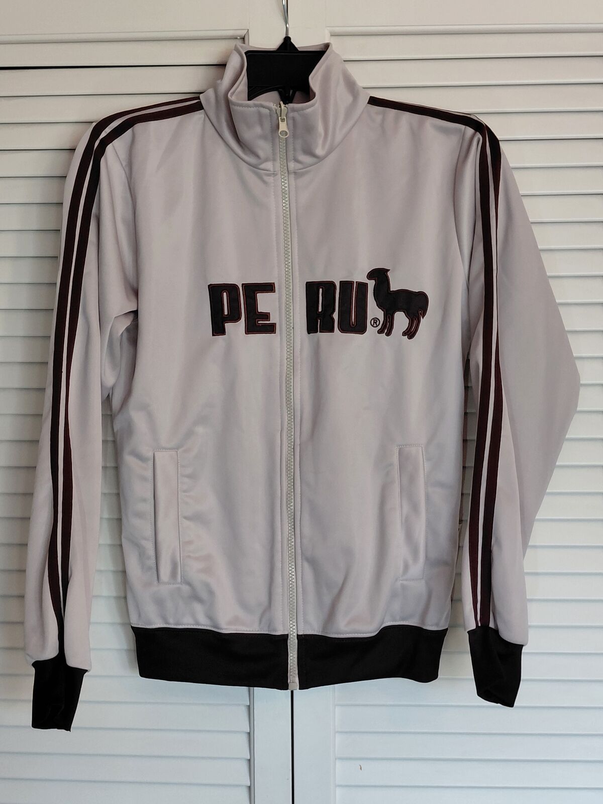 Vintage Peru Llama Track Jacket - Authentic Cuy-Arts - Cream and brown - Women's Small / S