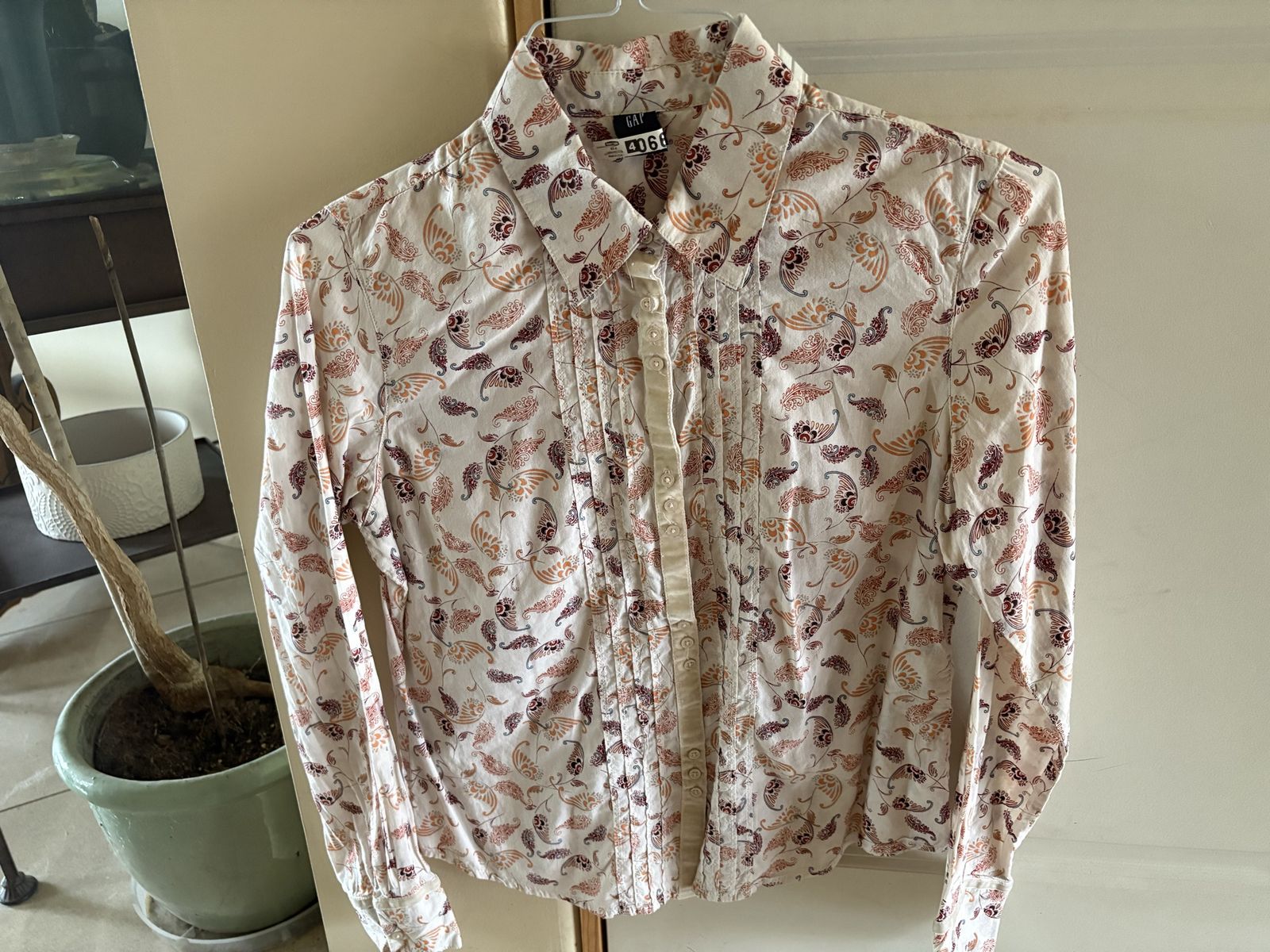 Gap Paisley Pleated Button Up Shirt Sz Medium