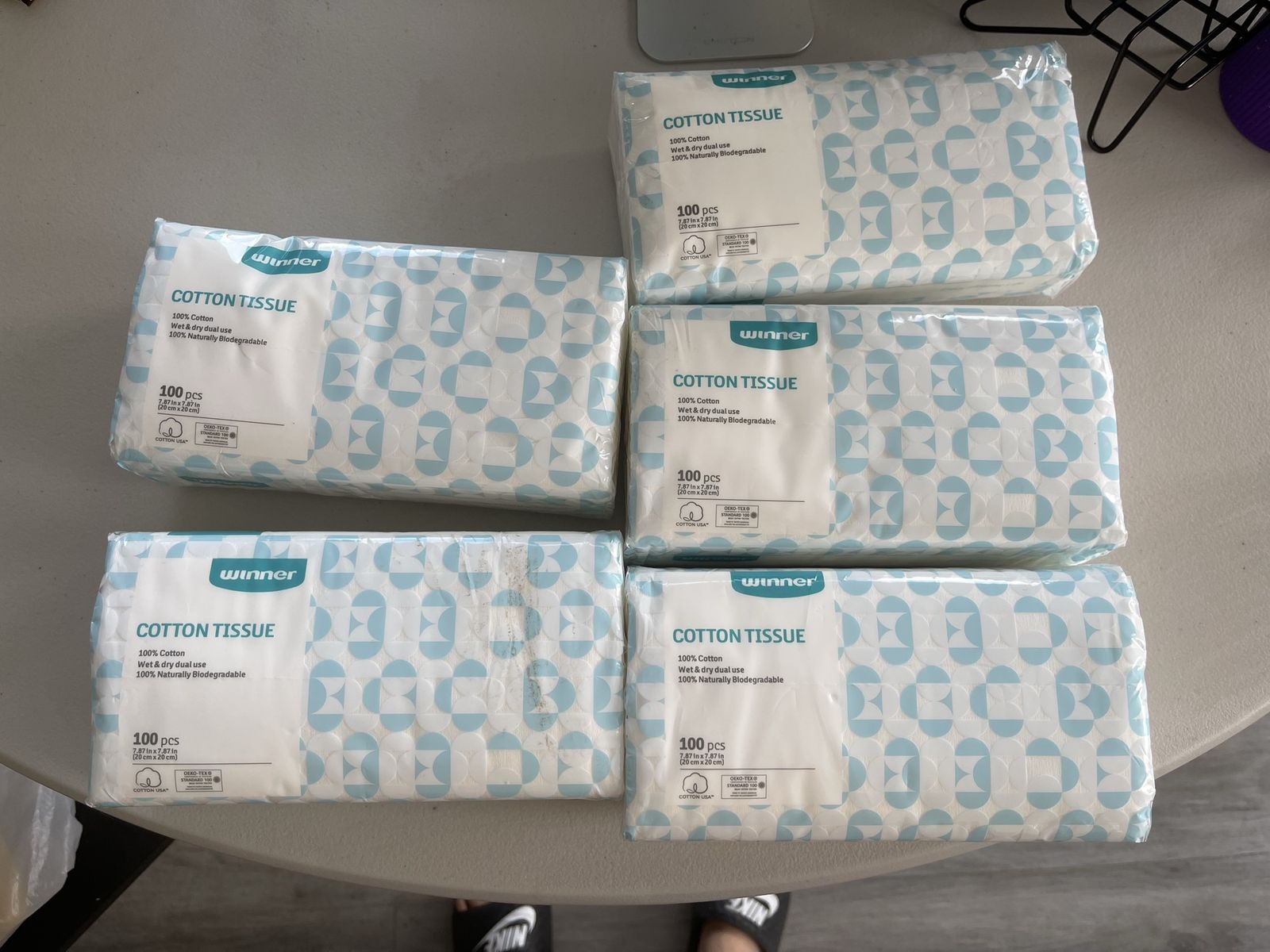 Winner 100% Cotton Tissue Pack of 5 (100 Count Each) Wet & Dry Dual Use