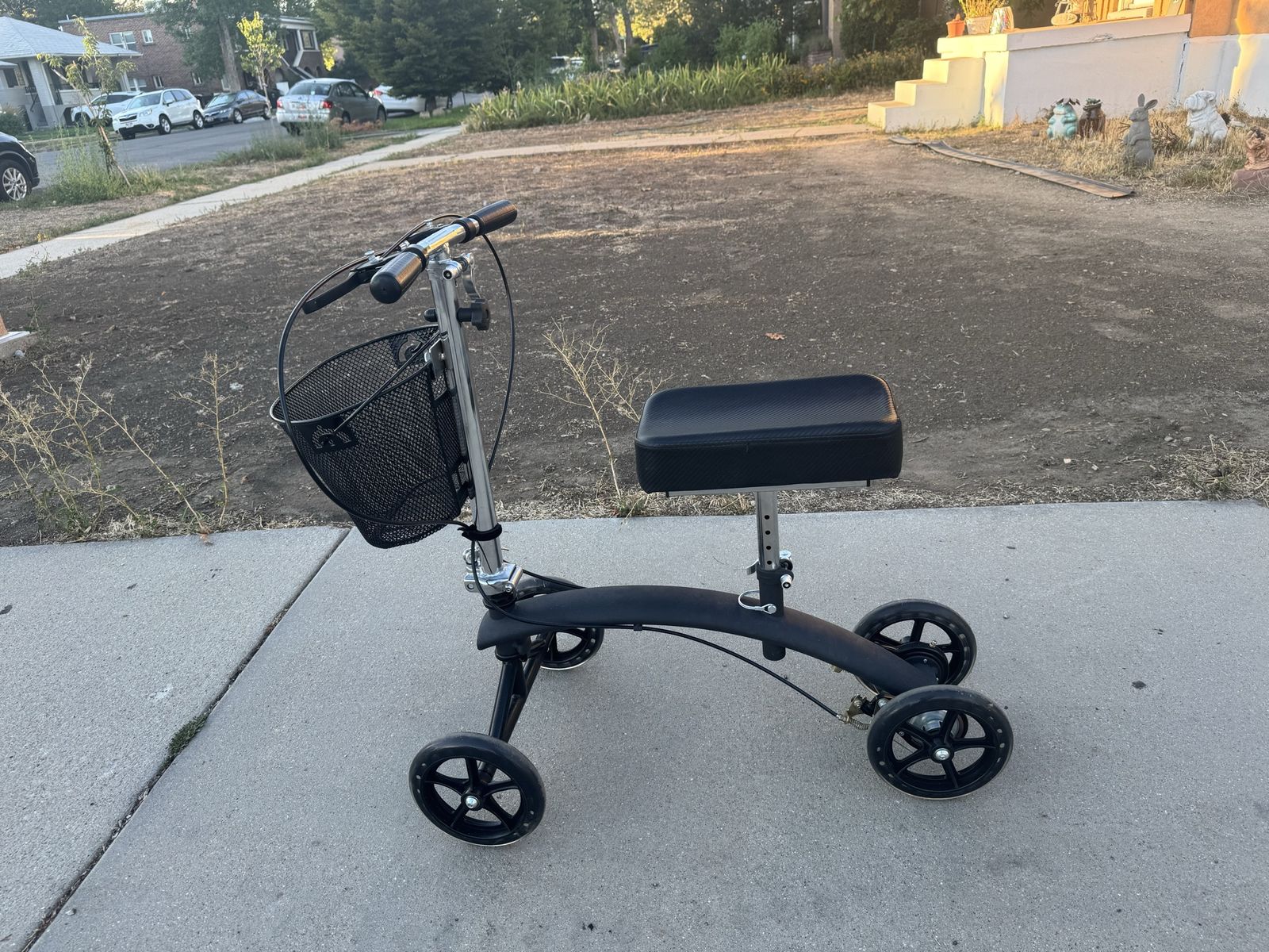 Steerable Knee Scooter Walker with Basket and Padded Cushion