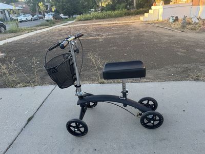 Steerable Knee Scooter Walker with Basket and Padded Cushion