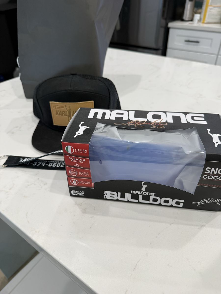Karl Malone The Bulldog Signed Snow Goggles set with Trucker Hat & Lanyard