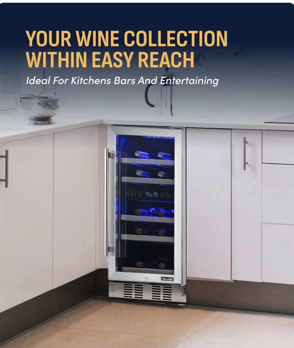 NewAir 15" Dual Zone Wine Fridge for 29 Bottles | Built-In or Freestanding Wine Cooler Refrigerator | Stainless Steel