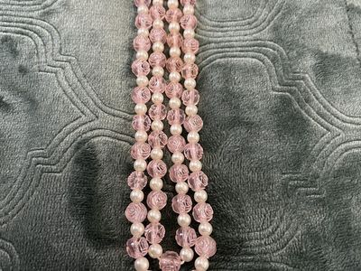 Vintage/Antique Late 1920's -1930's Necklace with Pink Rose Beads and Faux Pearl