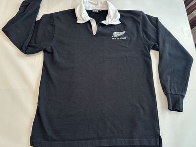 Cloke New Zealand Rugby Jersey Mens M Black Long Sleeve White Collar Kiwi