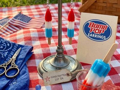 Handcrafted Bomb Pop Dangle Earrings - Red, White, & Blue - Patriotic Novelty Jewelry
