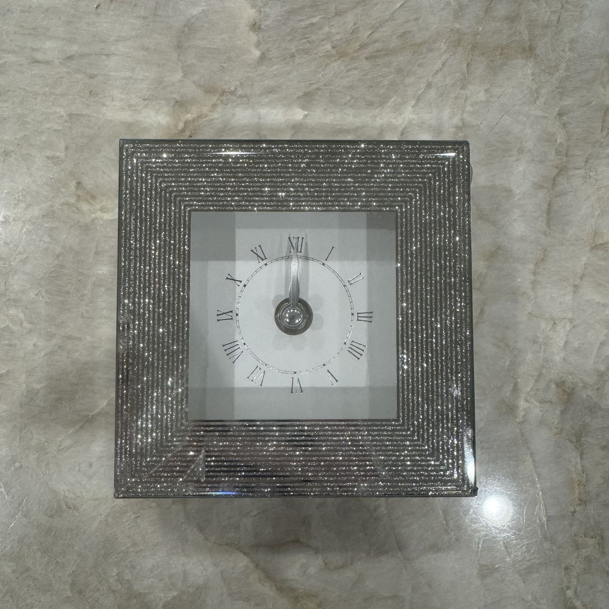 Mirror Glitter Square Table Clock