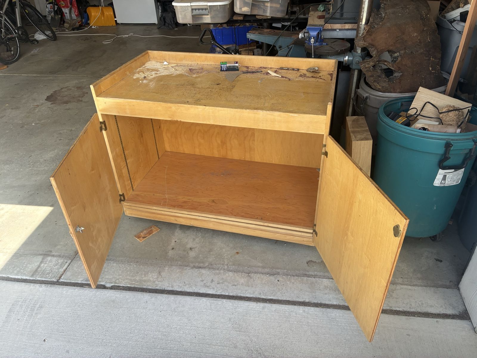 Wooden Shop Cabinet / Workbench with Storage, with wheels - Used