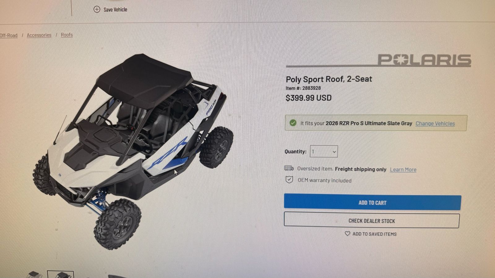 RZR Poly sport roof