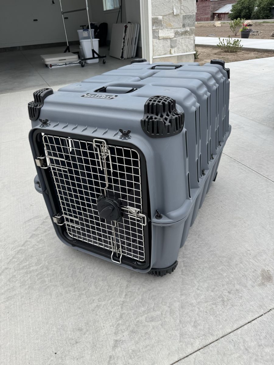 Grey Dog Crate with New Pad - Built Tough, Travel-Ready - Like New