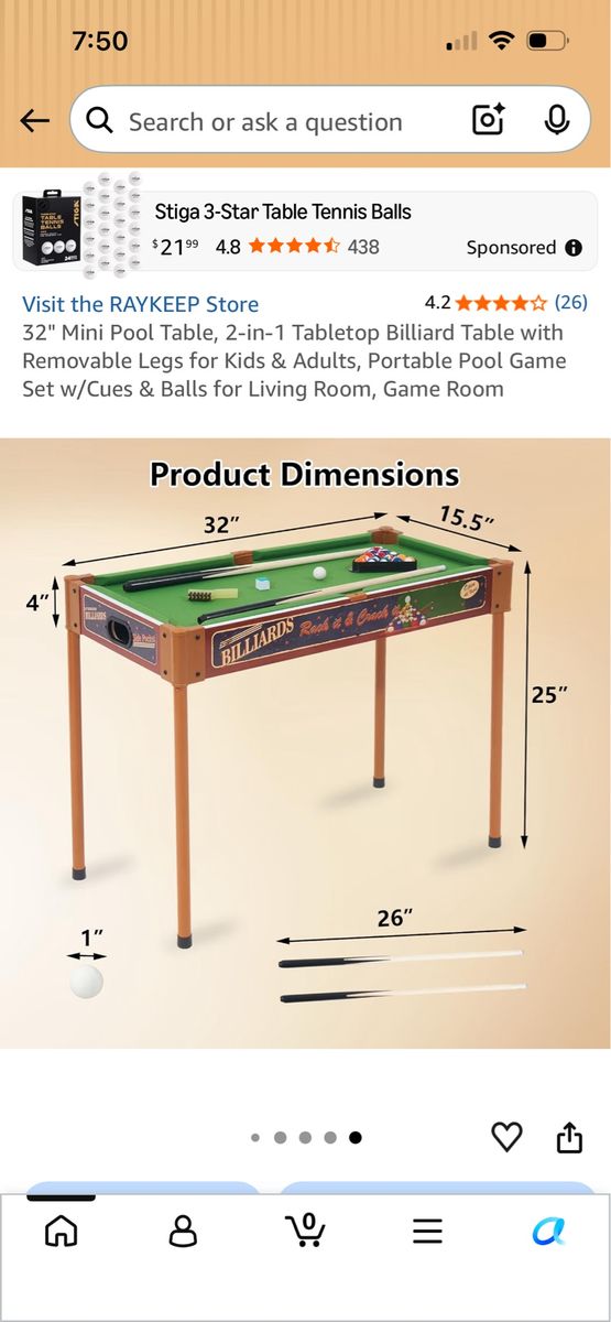 RAYKEEP 32" Mini Pool Table 2-in-1 Tabletop Billiard Game Set w/ Removable Legs for Kids & Adults