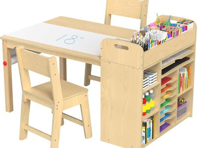 Barely Used Kids Art Table and Chairs Set, Craft Desk with Large Storage and Portable Art Supply Organizer