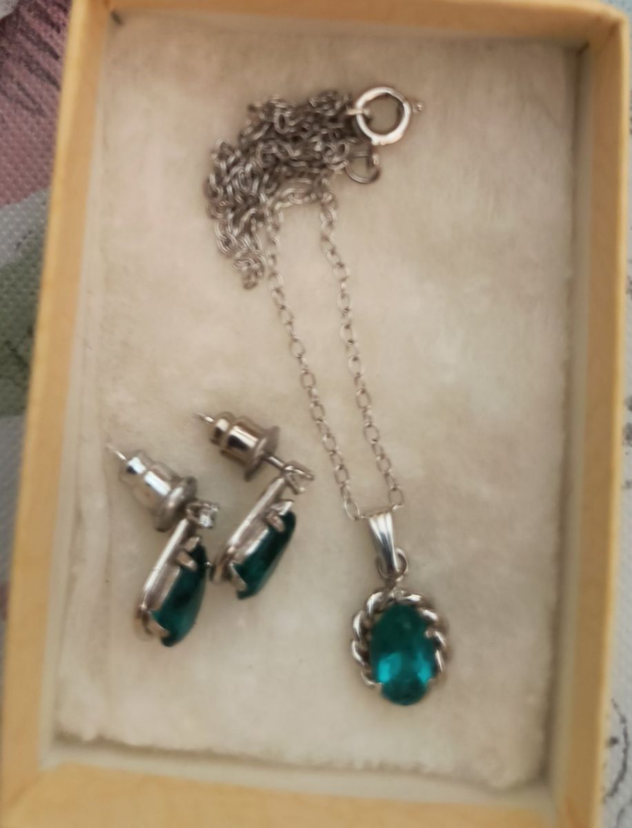 Vintage Sterling Silver Malachite Pendant Necklace & Green Enamel Celtic Earrings Set and crosses