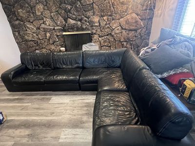 Full size 3 piece black leather couch
