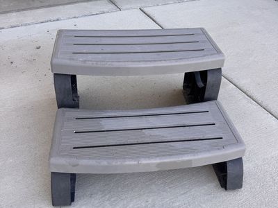 2-Step Heavy Duty Plastic Hot Tub / Spa Stairs – Grey & Black