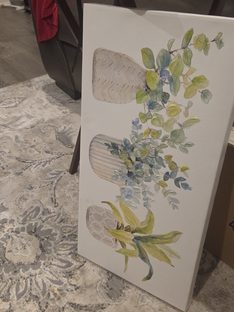 Decorative Potted Plant Canvas Wall Art - Botanical Illustration Home Decor